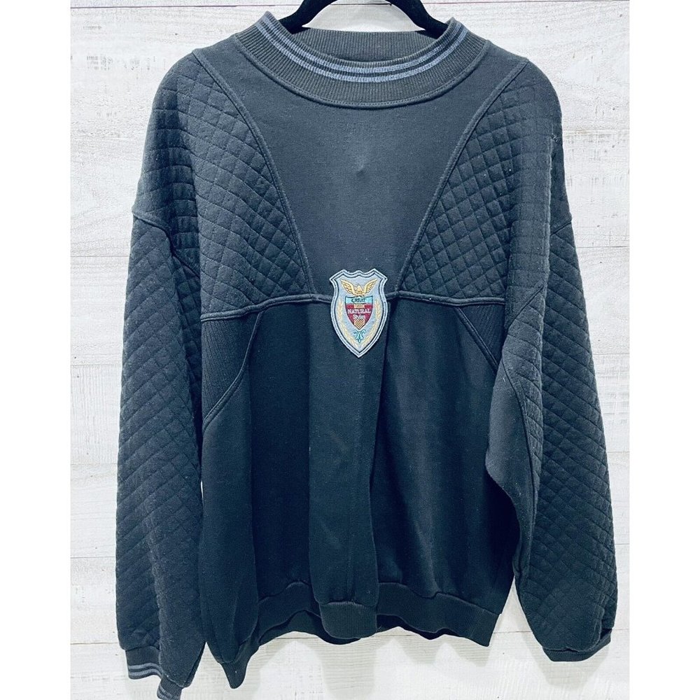 Vintage Today's News Sweatshirt Pullover Quilted Patch Size Large Black
